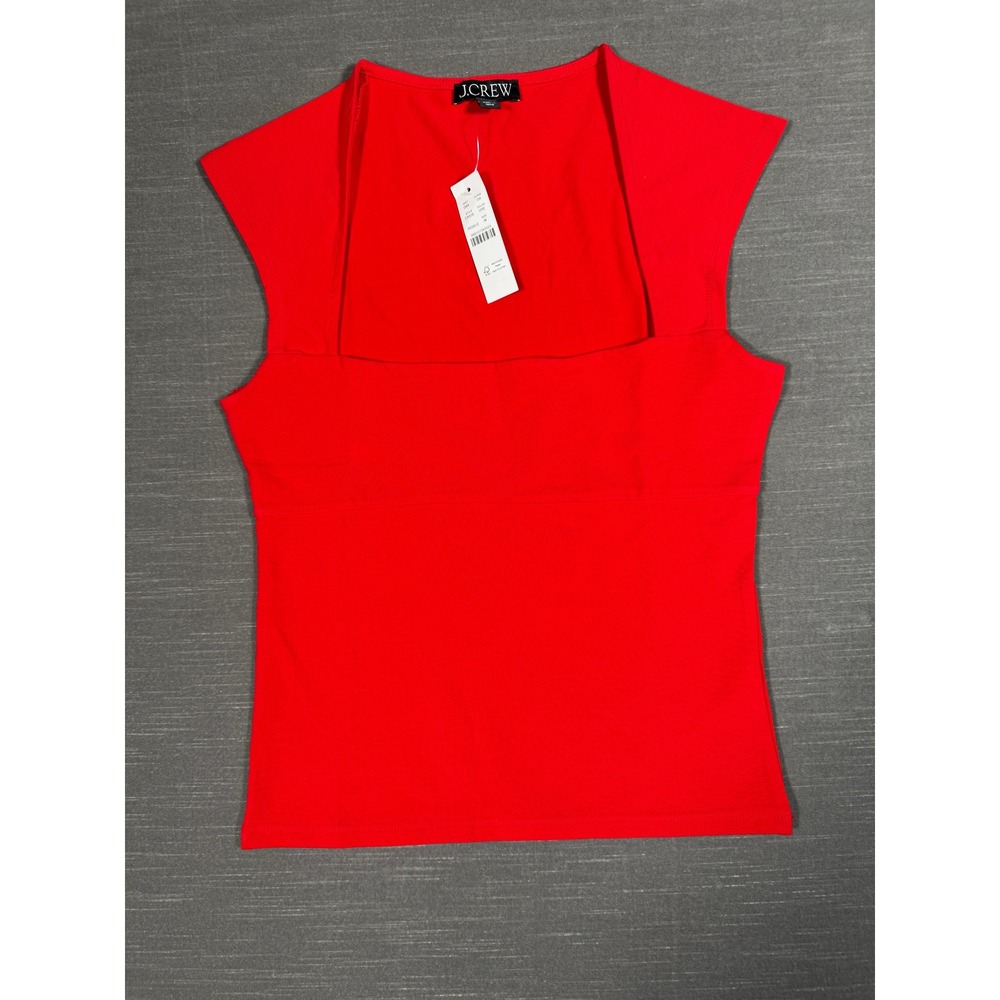 J.Crew Square Neck Cap Sleeve Top Red Cotton Blend CA528 Womens M NEW w/Tags NWT